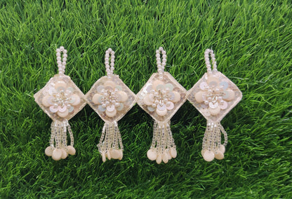 08 cm 2 pc pearl crystal beaded Tassels, home décor, lamp shades tassels, Hanging for Handbags, Indian Saree, Dupatta, Lehenga Blouse latkan