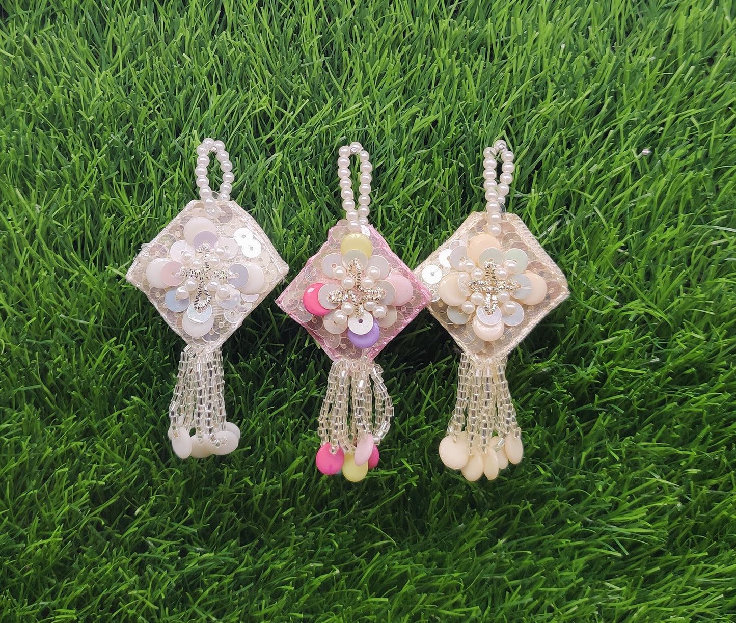 08 cm 2 pc pearl crystal beaded Tassels, home décor, lamp shades tassels, Hanging for Handbags, Indian Saree, Dupatta, Lehenga Blouse latkan