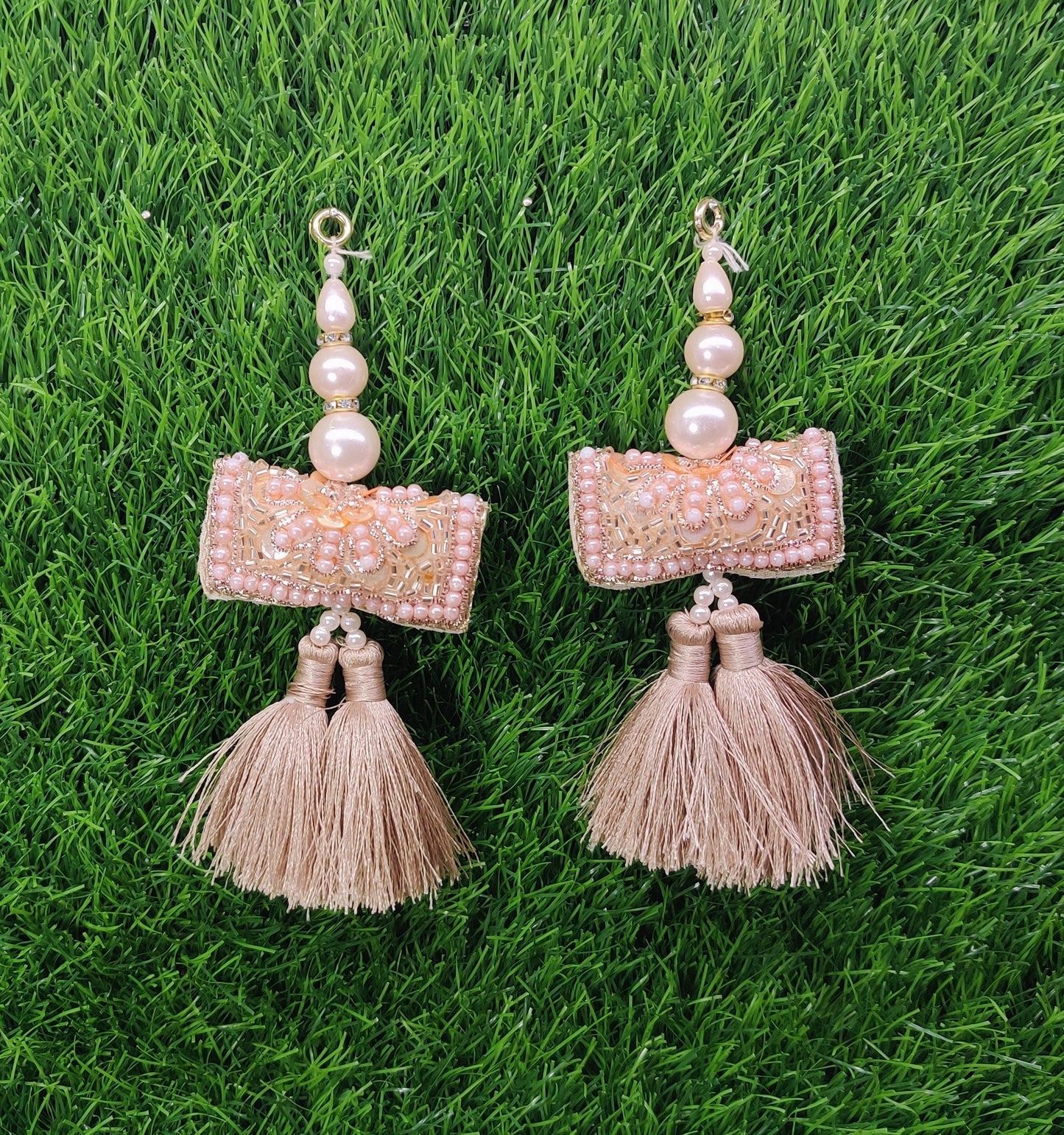 13 cm 2 pc Boho beaded Fringed Tassels, home décor, lamp shades tassels, Hanging for Handbags, Indian Saree, Dupatta, Lehenga Blouse latkan
