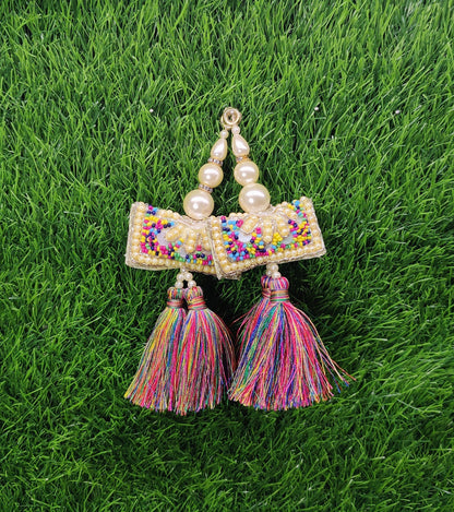 13 cm 2 pc Boho beaded Fringed Tassels, home décor, lamp shades tassels, Hanging for Handbags, Indian Saree, Dupatta, Lehenga Blouse latkan