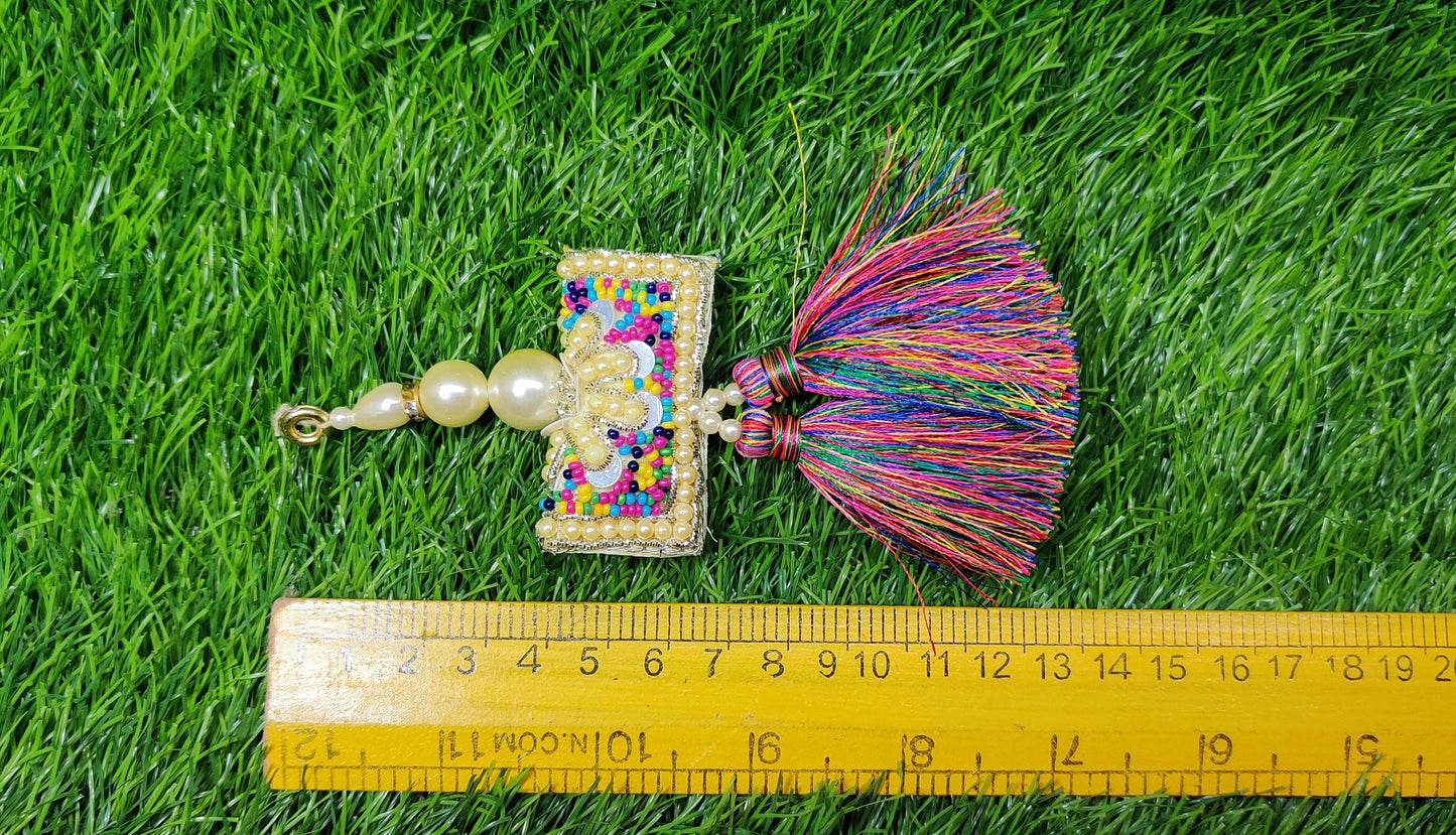 13 cm 2 pc Boho beaded Fringed Tassels, home décor, lamp shades tassels, Hanging for Handbags, Indian Saree, Dupatta, Lehenga Blouse latkan