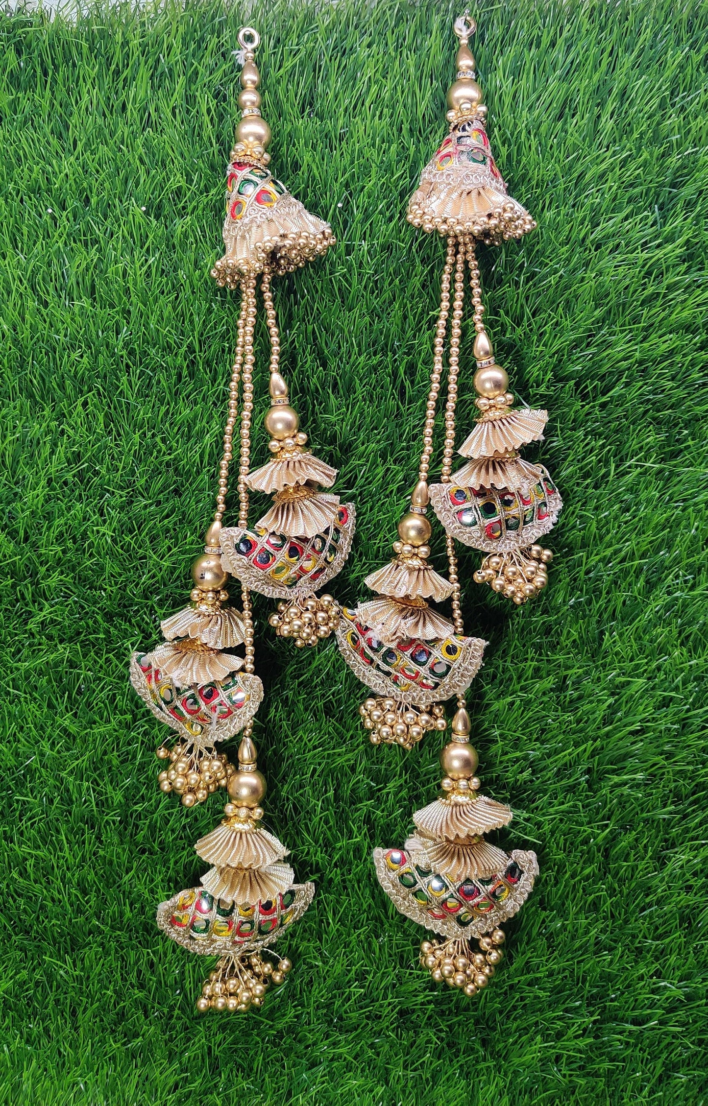 35 cm 2 pc Cushioned beaded Lahenga Tassels, home décor, lamp shades tassels, Hanging for Handbags, Indian Saree, Dupatta, Blouse latkan