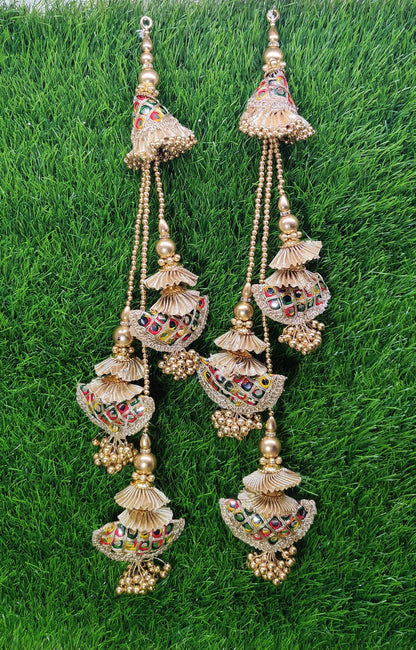 35 cm 2 pc Cushioned beaded Lahenga Tassels, home décor, lamp shades tassels, Hanging for Handbags, Indian Saree, Dupatta, Blouse latkan