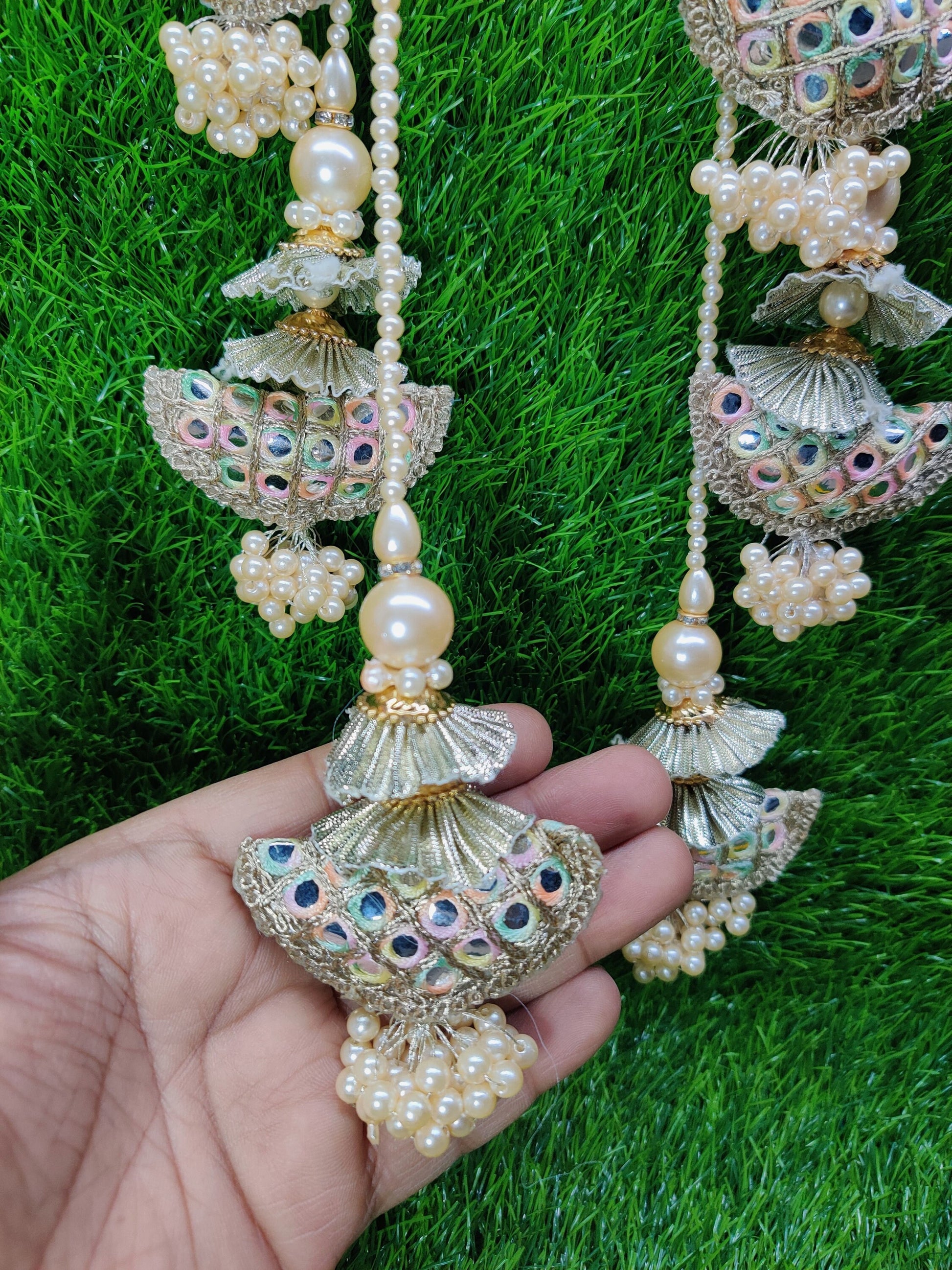 35 cm 2 pc Cushioned beaded Lahenga Tassels, home décor, lamp shades tassels, Hanging for Handbags, Indian Saree, Dupatta, Blouse latkan