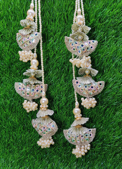 35 cm 2 pc Cushioned beaded Lahenga Tassels, home décor, lamp shades tassels, Hanging for Handbags, Indian Saree, Dupatta, Blouse latkan