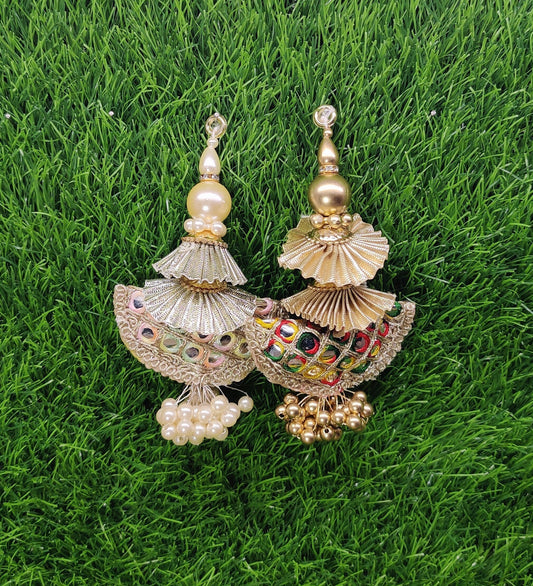 12 cm 2 pc Cushioned beaded Lahenga Tassels, home décor, lamp shades tassels, Hanging for Handbags, Indian Saree, Dupatta, Blouse latkan