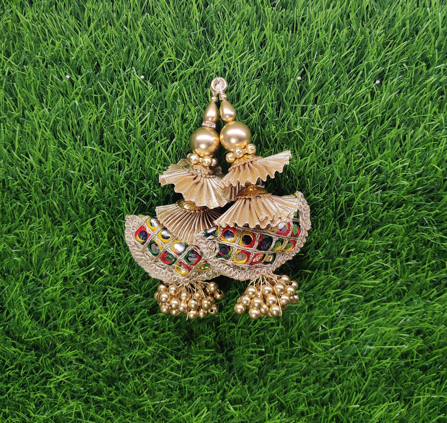 12 cm 2 pc Cushioned beaded Lahenga Tassels, home décor, lamp shades tassels, Hanging for Handbags, Indian Saree, Dupatta, Blouse latkan