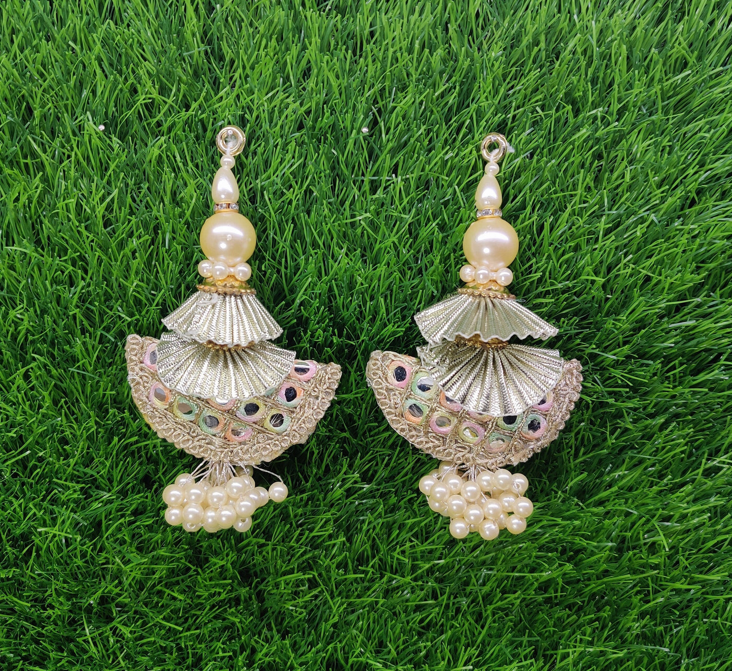 12 cm 2 pc Cushioned beaded Lahenga Tassels, home décor, lamp shades tassels, Hanging for Handbags, Indian Saree, Dupatta, Blouse latkan