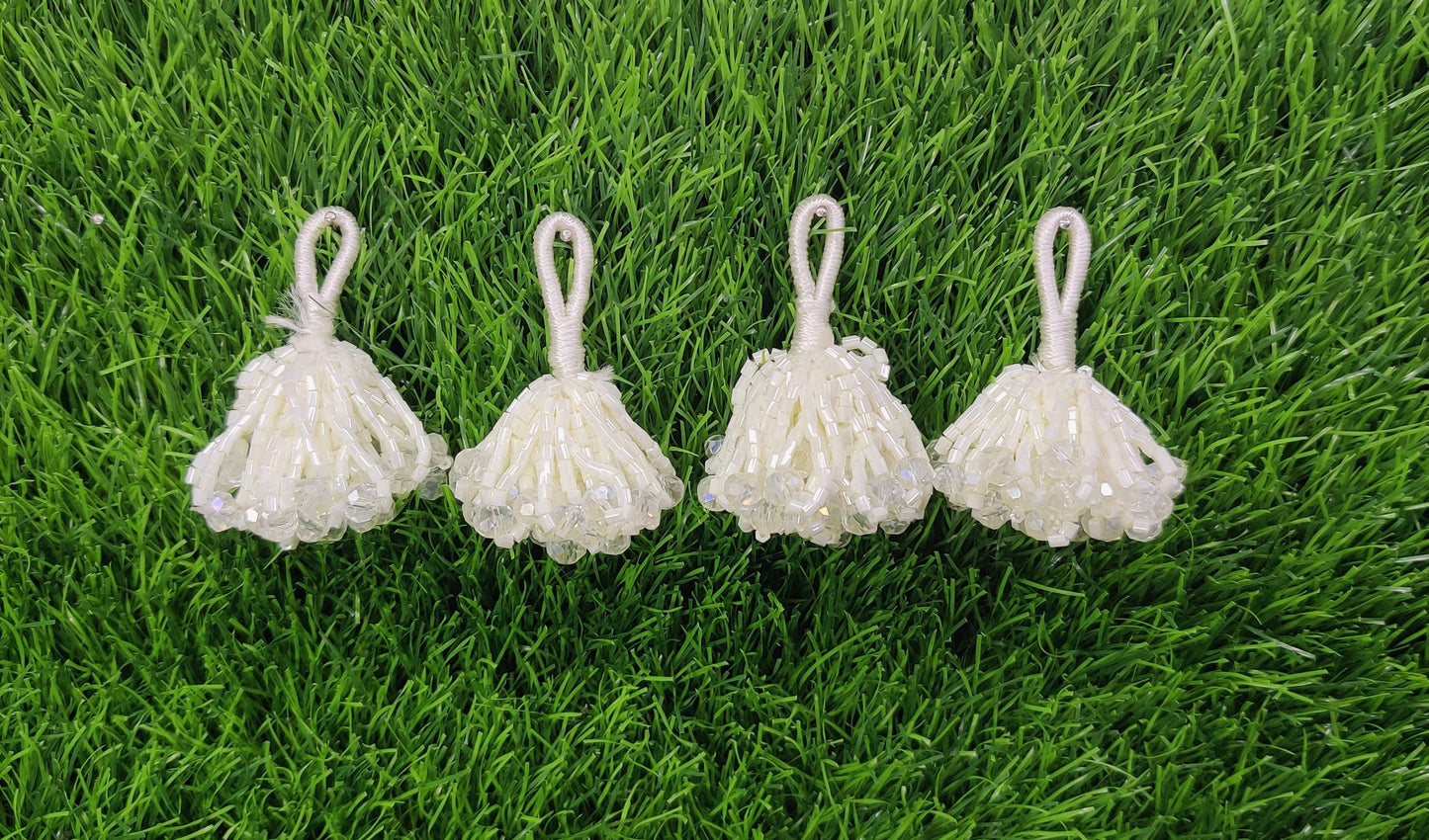 4 cm 4 pc cutdana glass beaded Lahenga Tassels, home décor, lamp shades tassels, Hanging for Handbags, Indian Saree, Dupatta, Blouse latkan