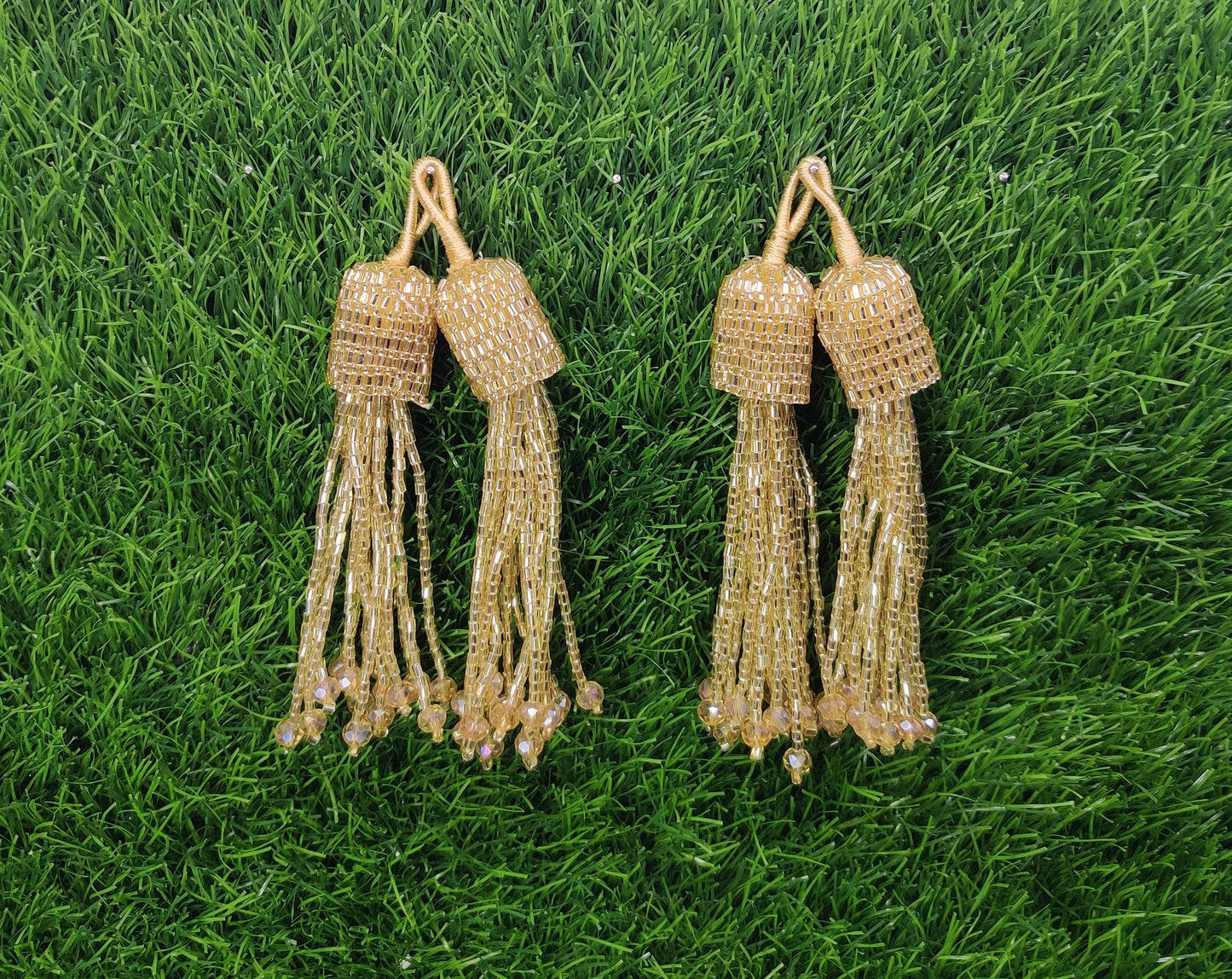 11 cm 2 pc cutdana glass beaded Lahenga Tassels, home décor, lamp shades tassels, Hanging for Handbags, Indian Saree, Dupatta, Blouse latkan