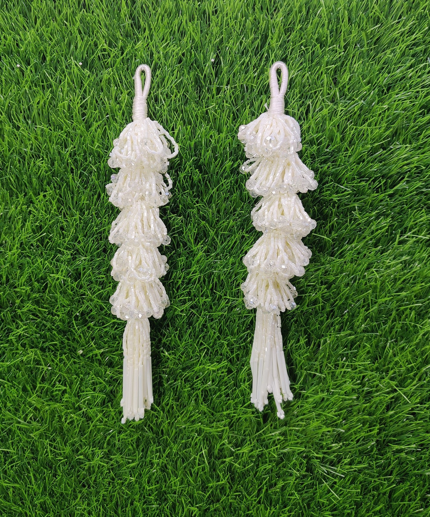 20 cm 2 pc cutdana glass beaded Lahenga Tassels, home décor, lamp shades tassels, Hanging for Handbags, Indian Saree, Dupatta, Blouse latkan