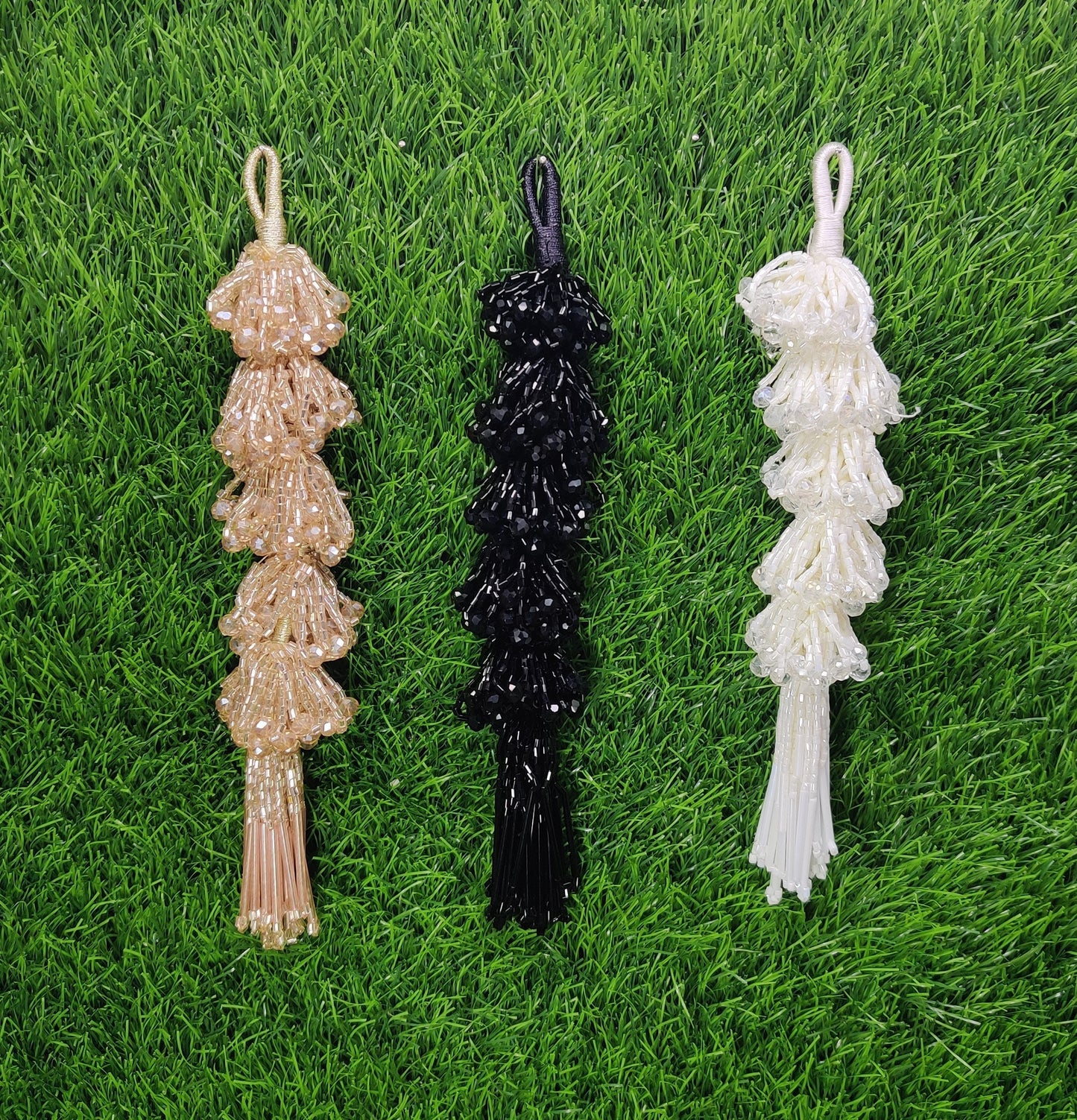 20 cm 2 pc cutdana glass beaded Lahenga Tassels, home décor, lamp shades tassels, Hanging for Handbags, Indian Saree, Dupatta, Blouse latkan