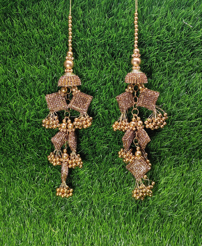Golden Indian Beaded Tassel for Saree Blouse Lehenga Embellished HandBags Dupatta Decorative dress Latkan for Women 1 Pair