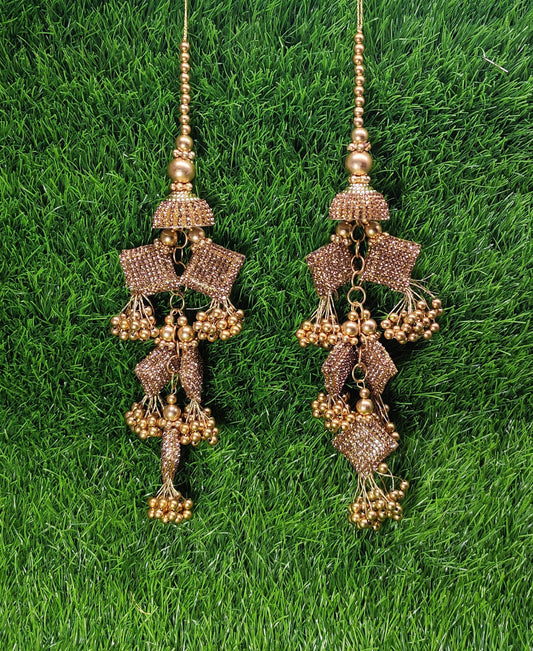 Golden Indian Beaded Tassel for Saree Blouse Lehenga Embellished HandBags Dupatta Decorative dress Latkan for Women 1 Pair