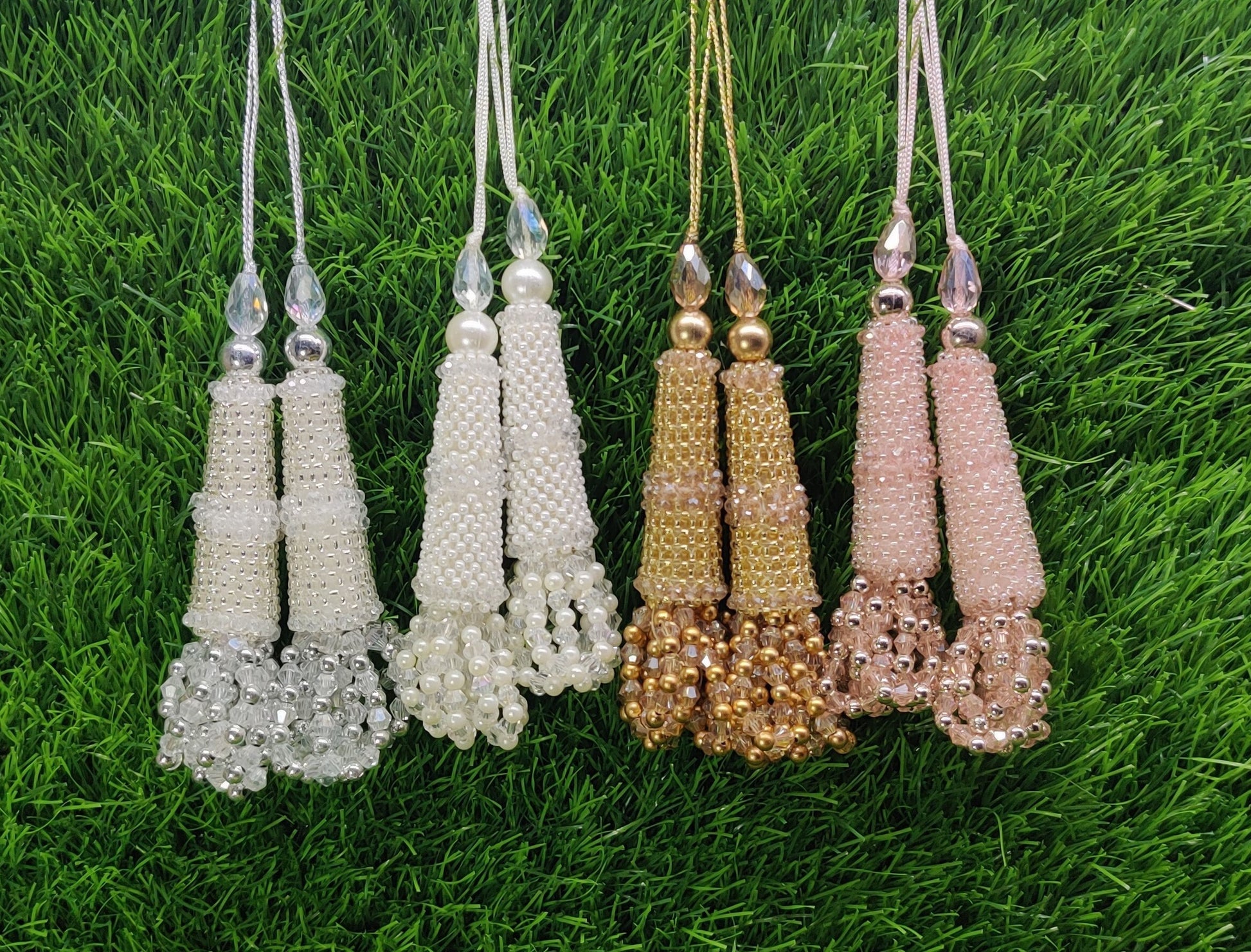 Silver/ White/ Gold/ Pink fancy Cutdana Beaded Tassel for Blouse Embellished HandBags home décor, Craft Sewing Decorative dress Latkan