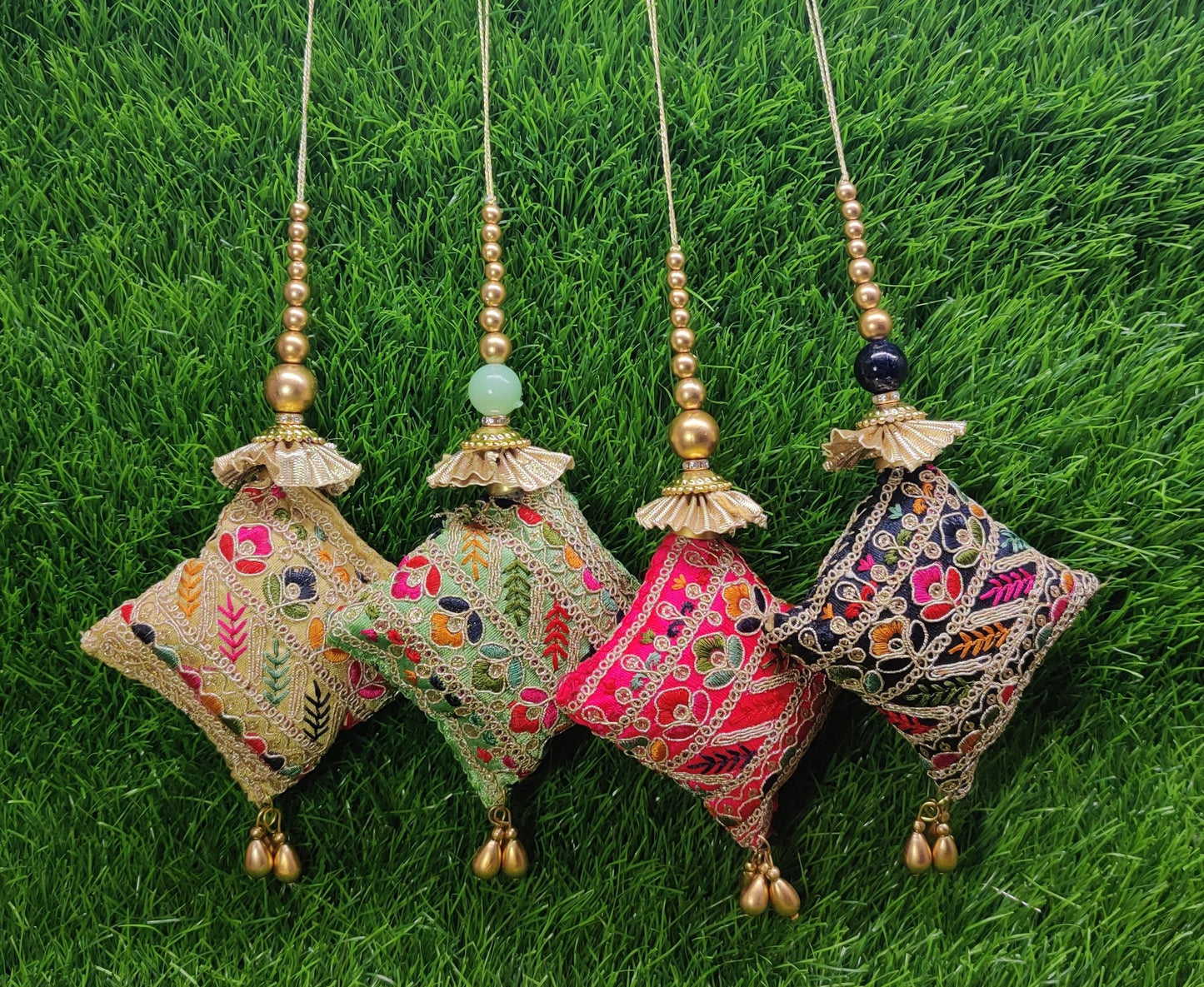 Gold/ Green/ Hot Pink/ Black Cushion Beaded Tassels for Blouse Lahenga Sari, home décor, Latkan for Indian Saree, Dupatta