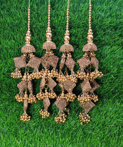 Golden Indian Beaded Tassel for Saree Blouse Lehenga Embellished HandBags Dupatta Decorative dress Latkan for Women 1 Pair