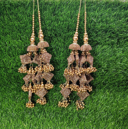 Golden Indian Beaded Tassel for Saree Blouse Lehenga Embellished HandBags Dupatta Decorative dress Latkan for Women 1 Pair
