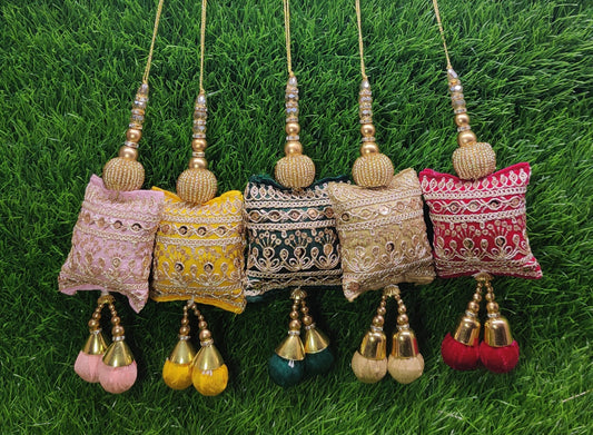 Pink/ Yellow/ Green/ Lt Golden/ Hot Pink Cushion Beaded Tassels for Blouse Lahenga Sari, home décor, Latkan for Indian Saree, Dupatta
