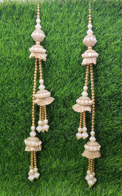 Lt Gold Pearl beaded Blouse Lahenga Latkan Tassels, home décor, hanging for Handbags, Indian Sewing Latkan for Saree, Dupatta