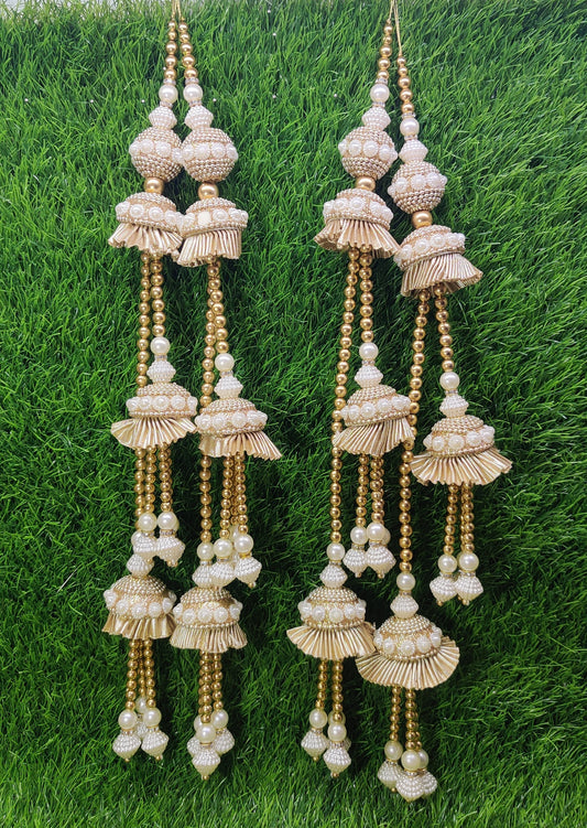 Lt Gold Pearl beaded Blouse Lahenga Latkan Tassels, home décor, hanging for Handbags, Indian Sewing Latkan for Saree, Dupatta