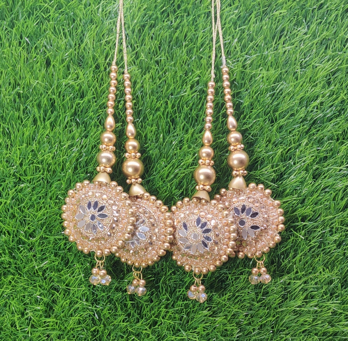 Gold beaded Blouse Lahenga Latkan Tassels, home décor, hanging for Handbags, Indian Sewing Latkan for Saree, Dupatta