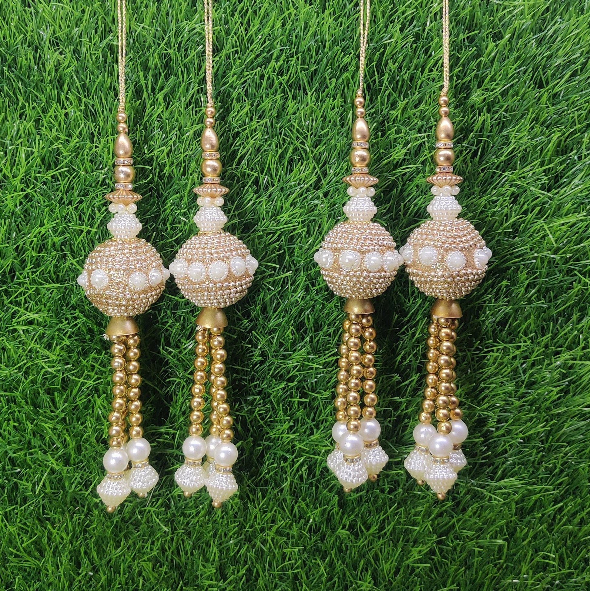 Lt Gold/ Rose Gold Pearl beaded Blouse Lahenga Latkan Tassels, home décor, hanging for Handbags, Indian Sewing Latkan for Saree, Dupatta