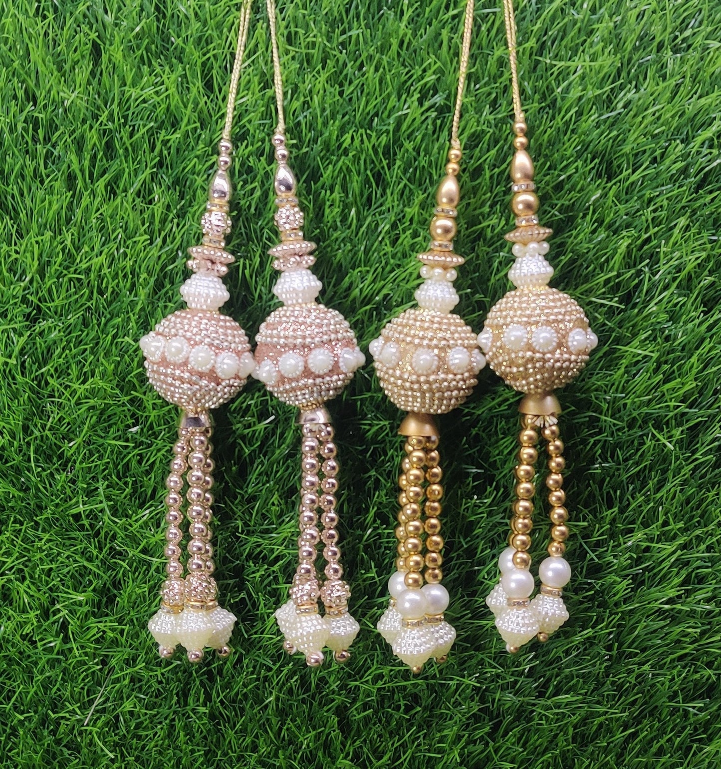 Lt Gold/ Rose Gold Pearl beaded Blouse Lahenga Latkan Tassels, home décor, hanging for Handbags, Indian Sewing Latkan for Saree, Dupatta