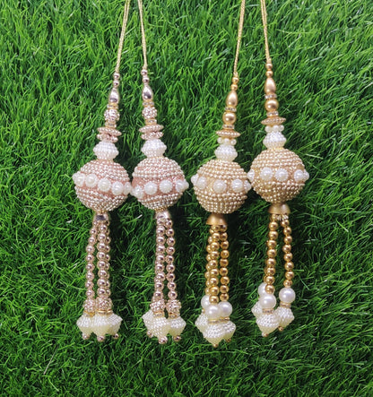 Lt Gold/ Rose Gold Pearl beaded Blouse Lahenga Latkan Tassels, home décor, hanging for Handbags, Indian Sewing Latkan for Saree, Dupatta