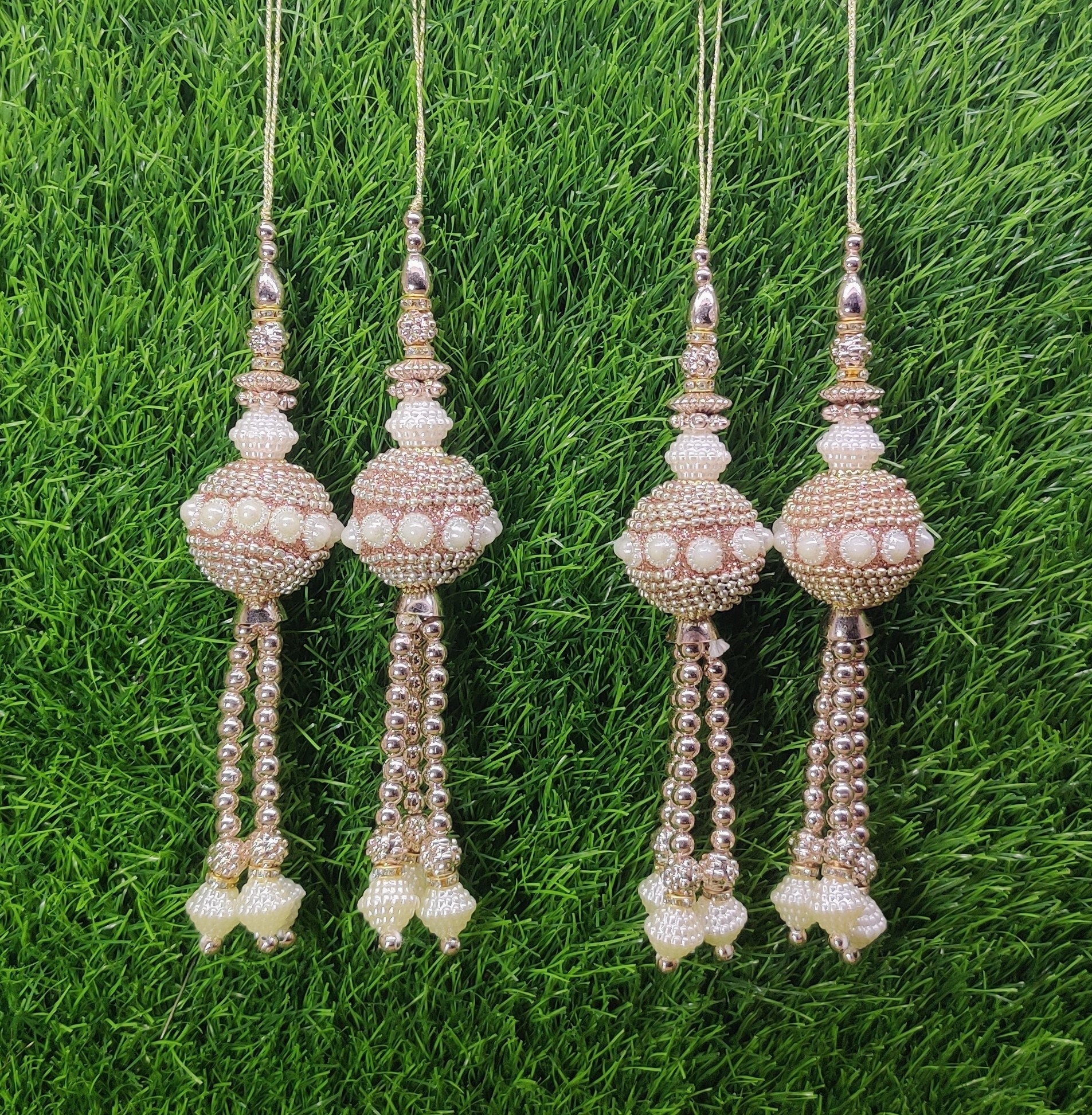 Lt Gold/ Rose Gold Pearl beaded Blouse Lahenga Latkan Tassels, home décor, hanging for Handbags, Indian Sewing Latkan for Saree, Dupatta