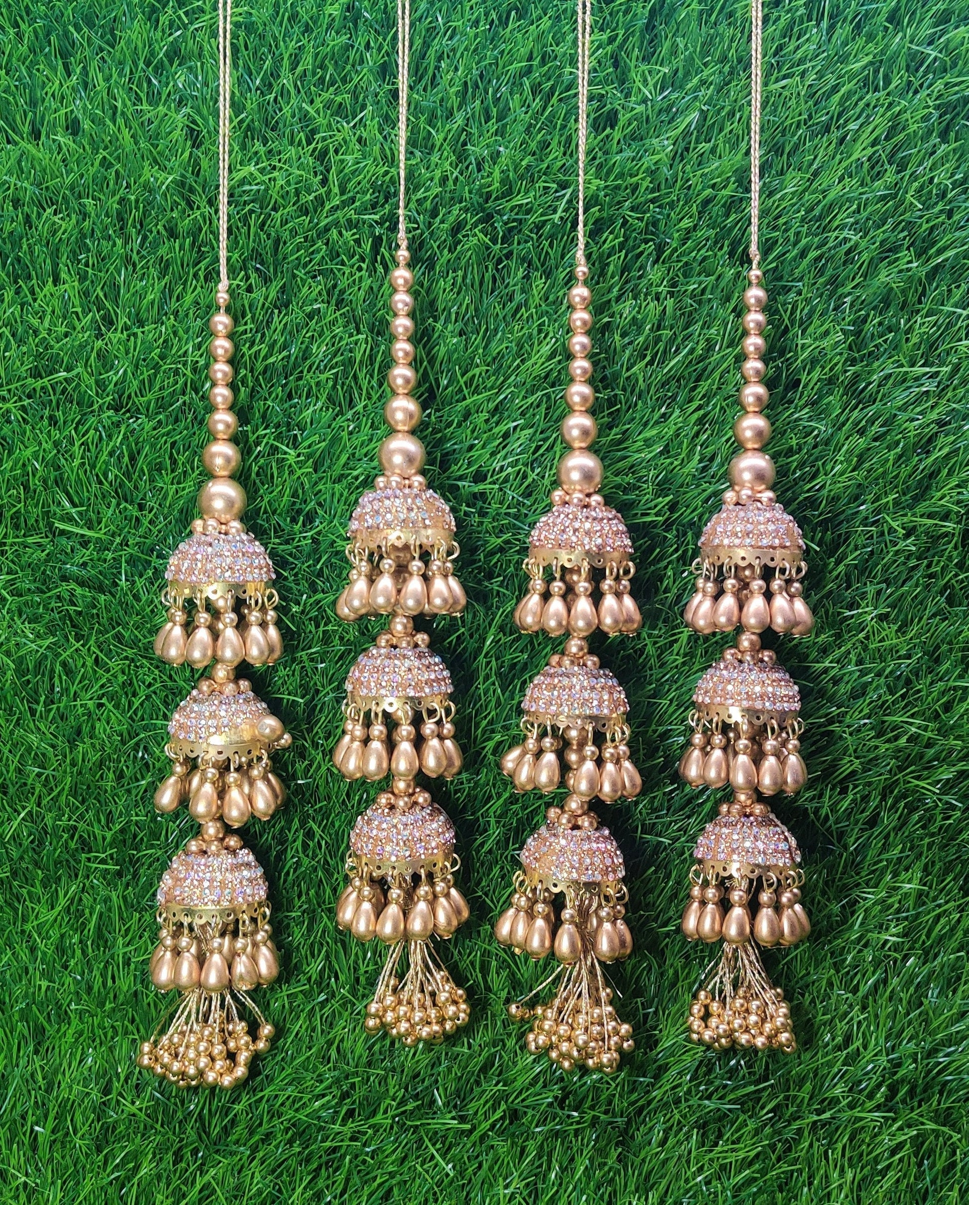 Gold Glass beaded Blouse Lahenga Latkan Tassels, home décor, hanging for Handbags, Indian Sewing Latkan for Saree, Dupatta