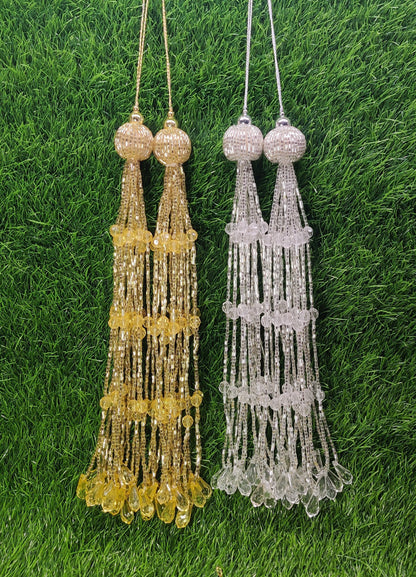 Light Gold/ Silver White beaded Blouse Lahenga Latkan Tassels, home décor, hanging for Handbags, Indian Sewing Latkan for Saree, Dupatta