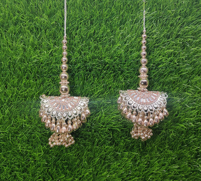 Rose Gold/ Silver beaded Blouse Lahenga Latkan Tassels, home décor, hanging for Handbags, Indian Sewing Latkan for Saree, Dupatta