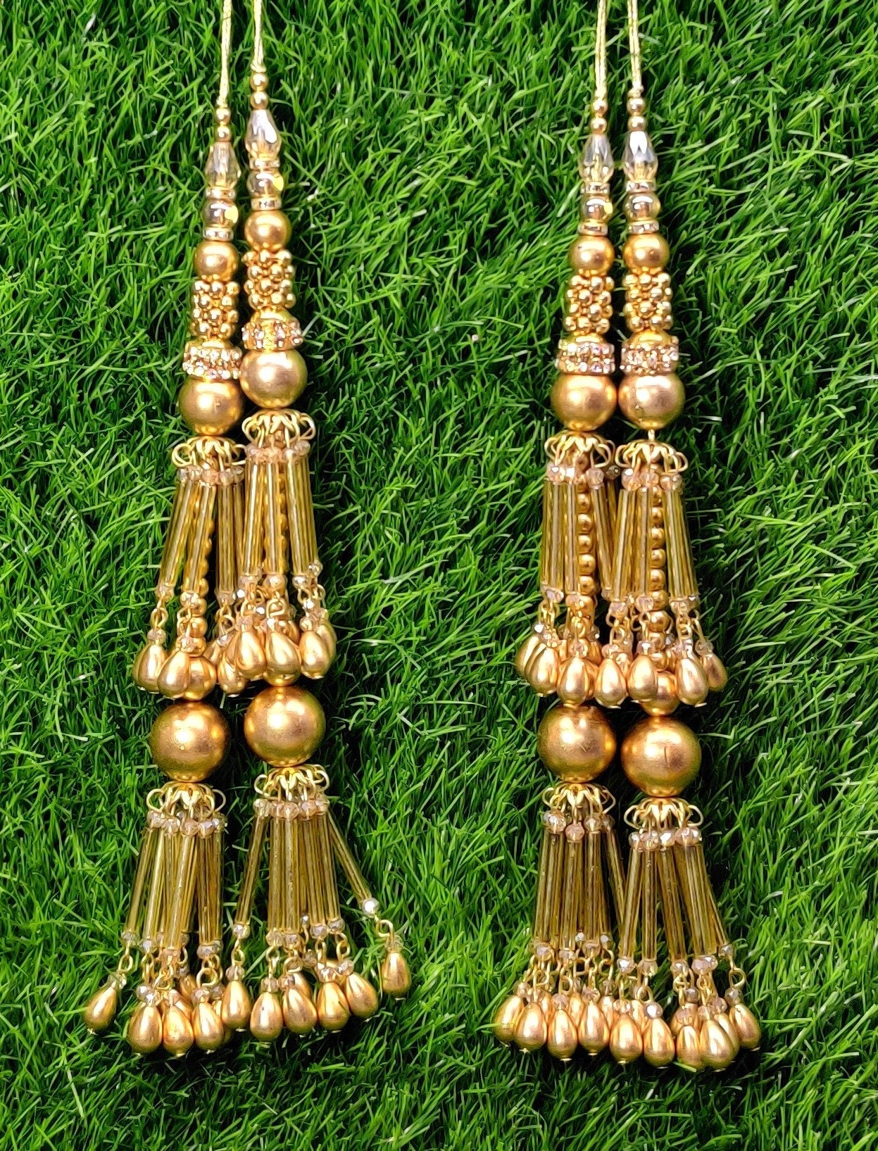 Golden Beaded Blouse Lahenga Latkan Tassels, home décor, hanging for Handbags, Indian Sewing Latkan for Saree, Dupatta