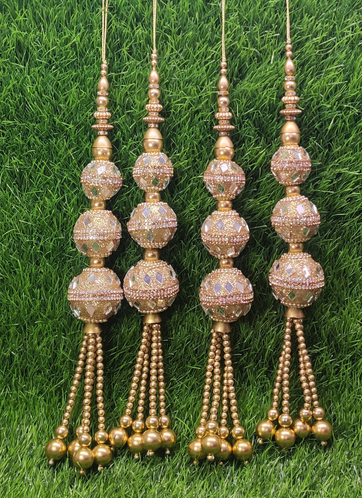 Golden Beaded Blouse Lahenga Latkan Tassels, home décor, hanging for Handbags, Indian Sewing Latkan for Saree, Dupatta