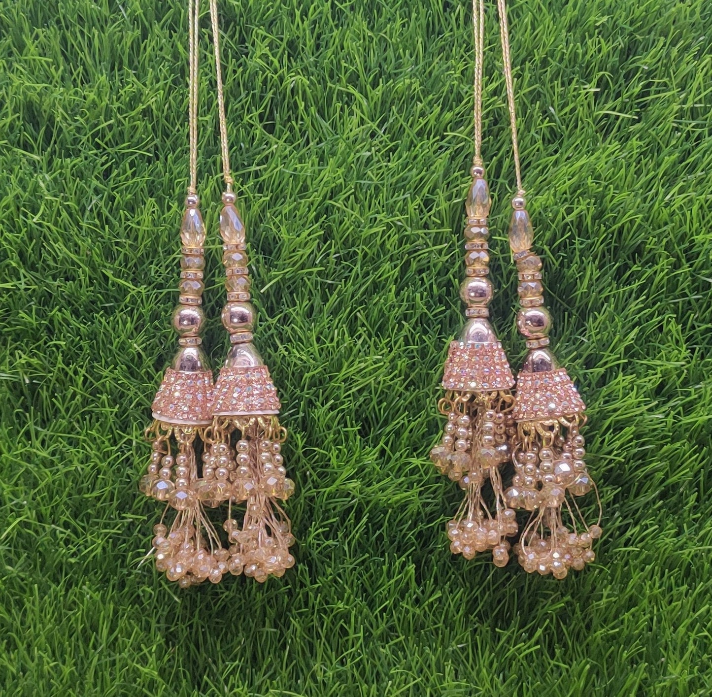 Rose Gold/ Silver/ Gold Indian Beaded Tassel for Saree Blouse Lehenga Embellished HandBags Dupatta Decorative dress Latkan for Women 1 Pair