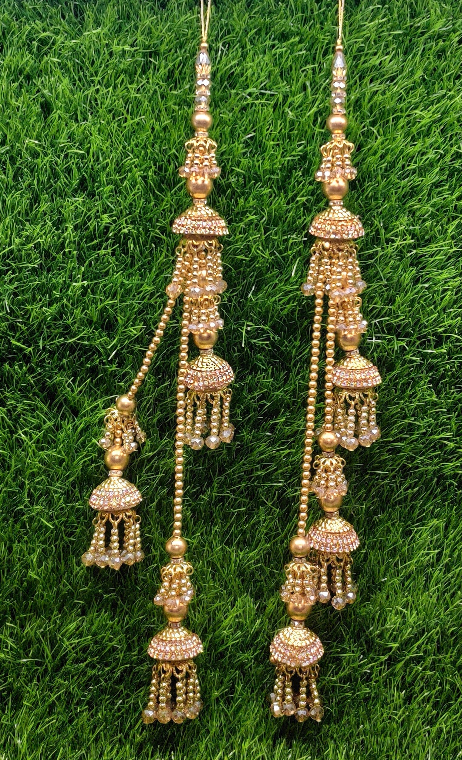 Golden Beaded Blouse Lahenga Latkan Tassels, home décor, hanging for Handbags, Indian Sewing Latkan for Saree, Dupatta