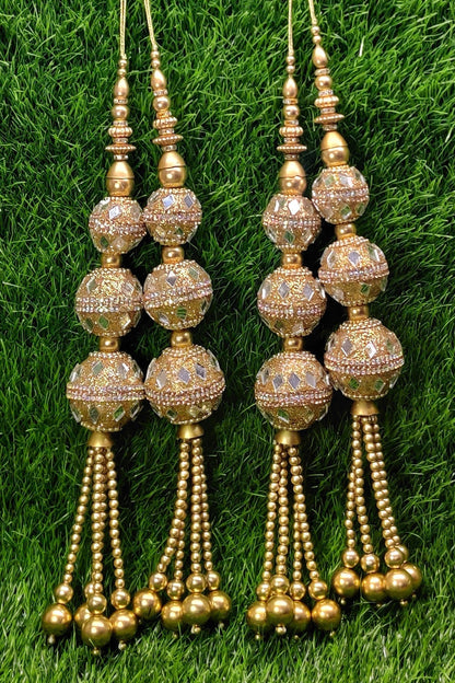 Golden Beaded Blouse Lahenga Latkan Tassels, home décor, hanging for Handbags, Indian Sewing Latkan for Saree, Dupatta