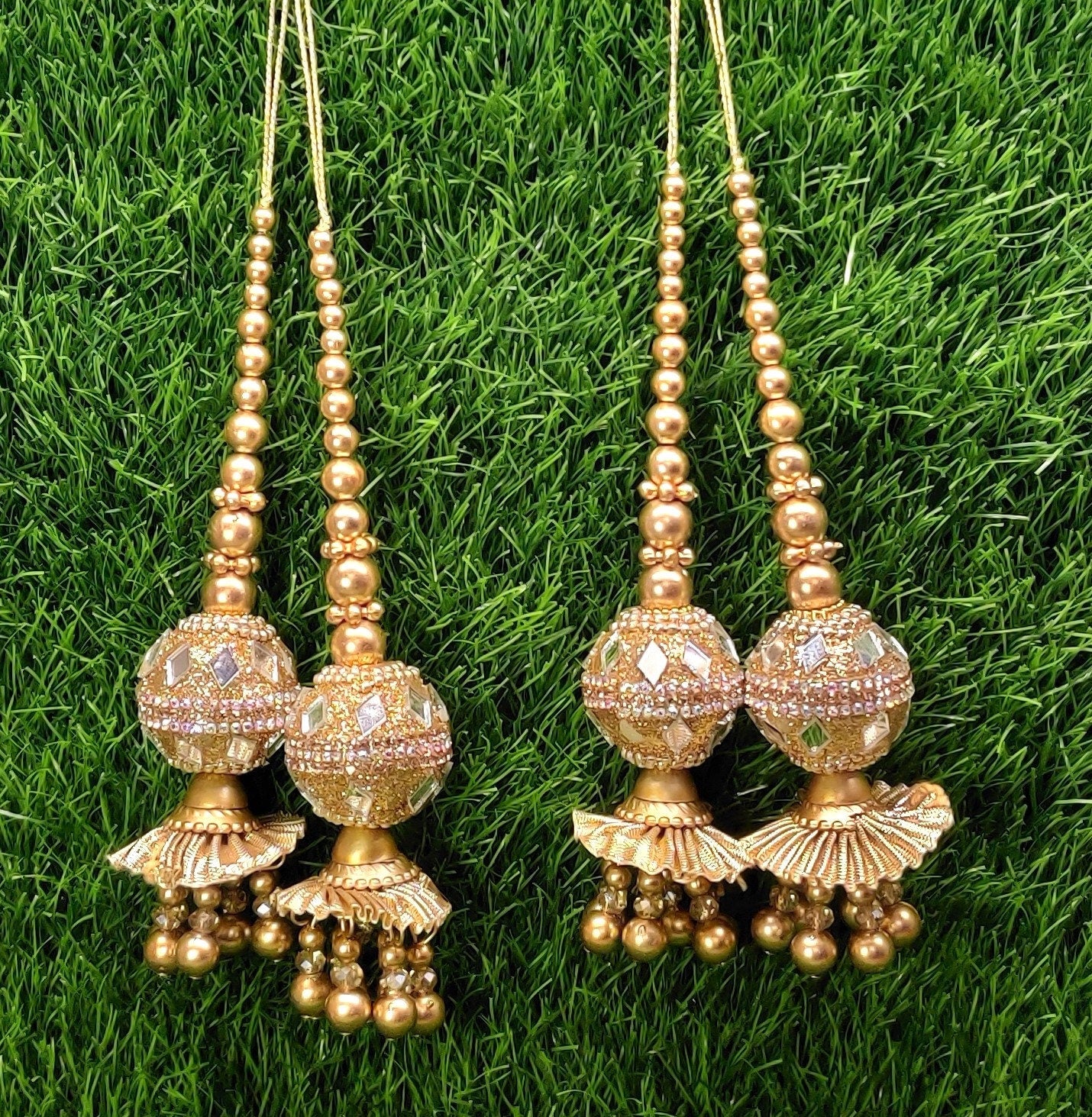 Golden Beaded Blouse Lahenga Latkan Tassels, home décor, hanging for Handbags, Indian Sewing Latkan for Saree, Dupatta