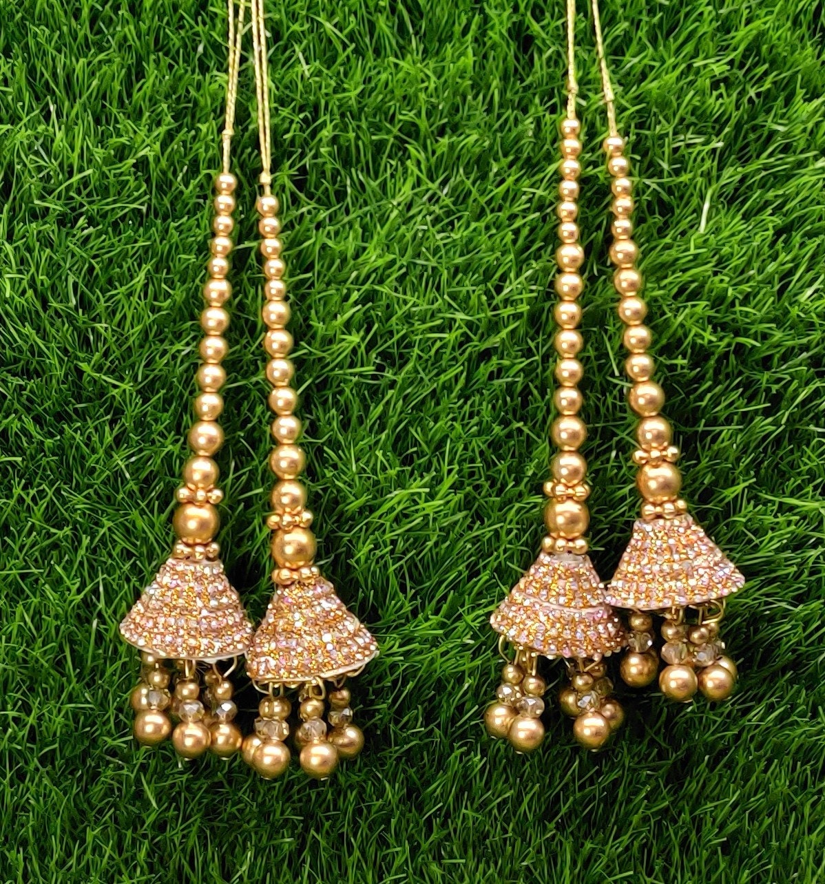 Golden Beaded Blouse Lahenga Latkan Tassels, home décor, hanging for Handbags, Indian Sewing Latkan for Saree, Dupatta