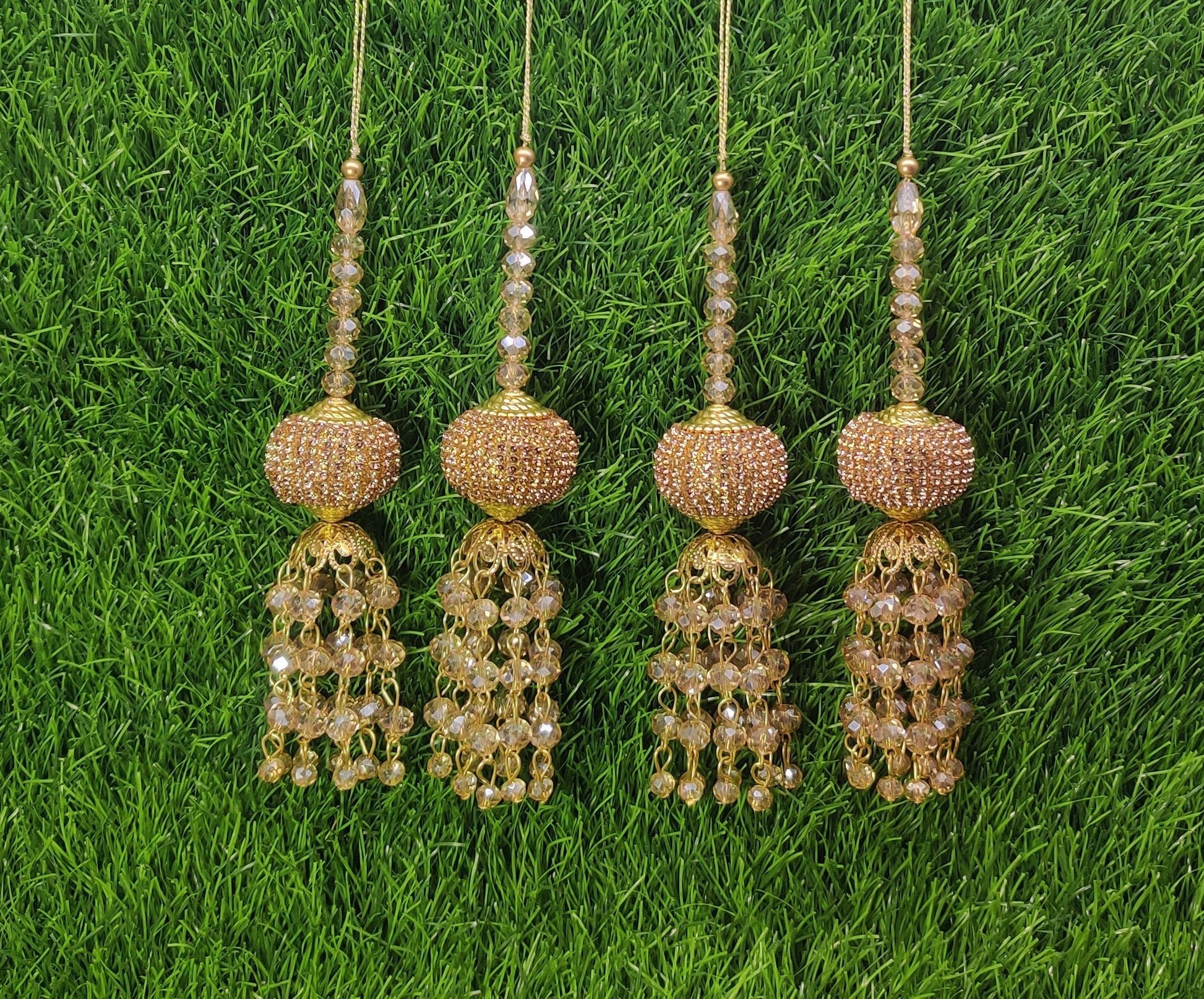 Golden Beaded Blouse Lahenga Latkan Tassels, home décor, hanging for Handbags, Indian Sewing Latkan for Saree, Dupatta