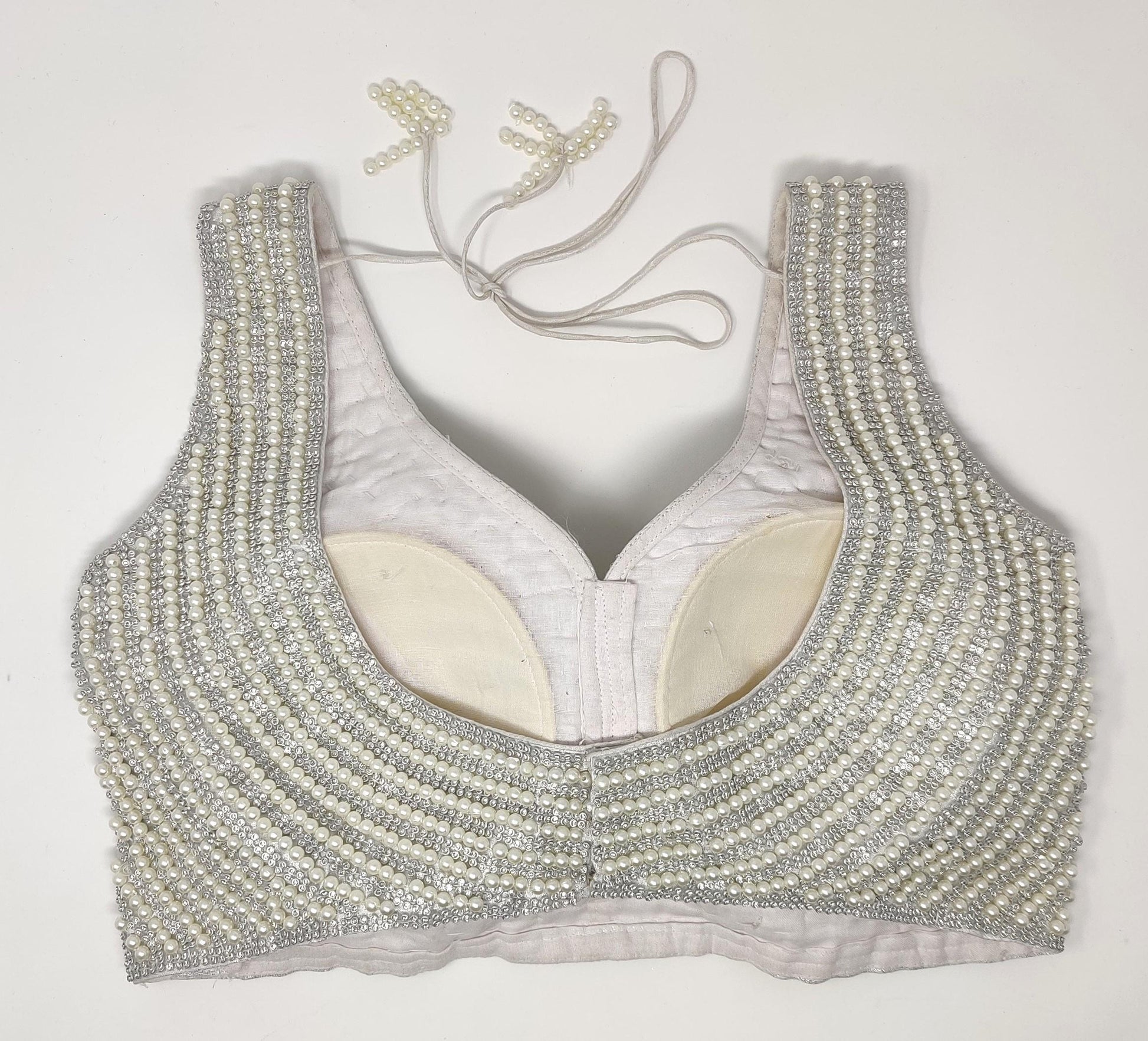 Indian designer heavy Beaded stitched blouse, Silver White colour, Readymade Indian Bridal Saree Blouse, latest design blouse for women