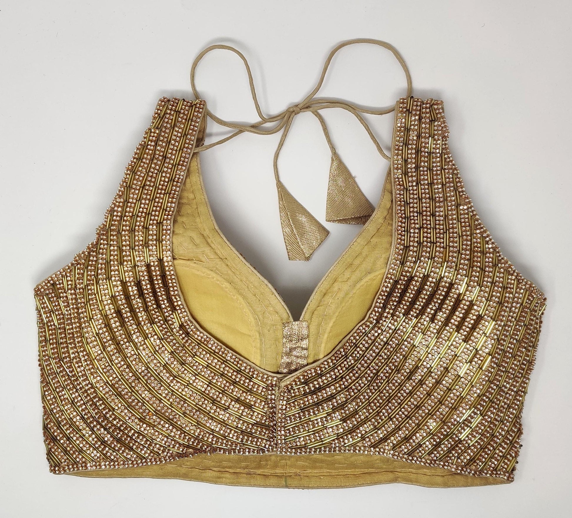 Indian designer heavy Beaded stitched blouse, Golden colour, Readymade Indian Bridal Saree Blouse, latest design blouse for women
