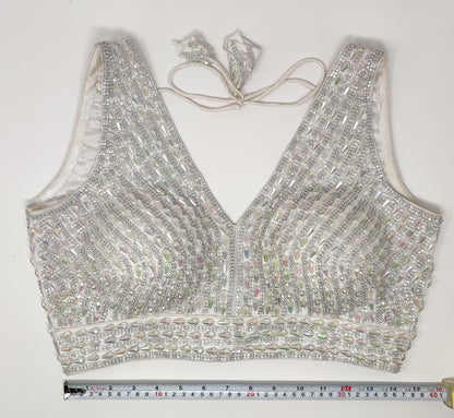 Indian designer heavy Beaded stitched blouse, Silver colour, Readymade Indian Bridal Saree Blouse, latest design blouse for women