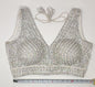 Indian designer heavy Beaded stitched blouse, Silver colour, Readymade Indian Bridal Saree Blouse, latest design blouse for women