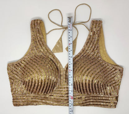 Indian designer heavy Beaded stitched blouse, Golden colour, Readymade Indian Bridal Saree Blouse, latest design blouse for women