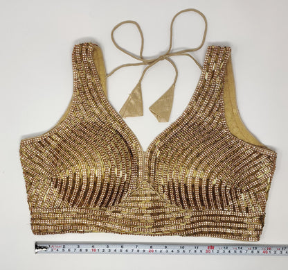 Indian designer heavy Beaded stitched blouse, Golden colour, Readymade Indian Bridal Saree Blouse, latest design blouse for women