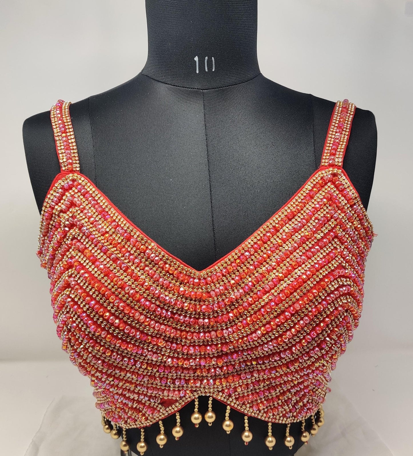 Indian designer Red crystal Beaded stitched blouse with adjustable Dori at back, Readymade Indian Bridal Saree women Blouse, latest design