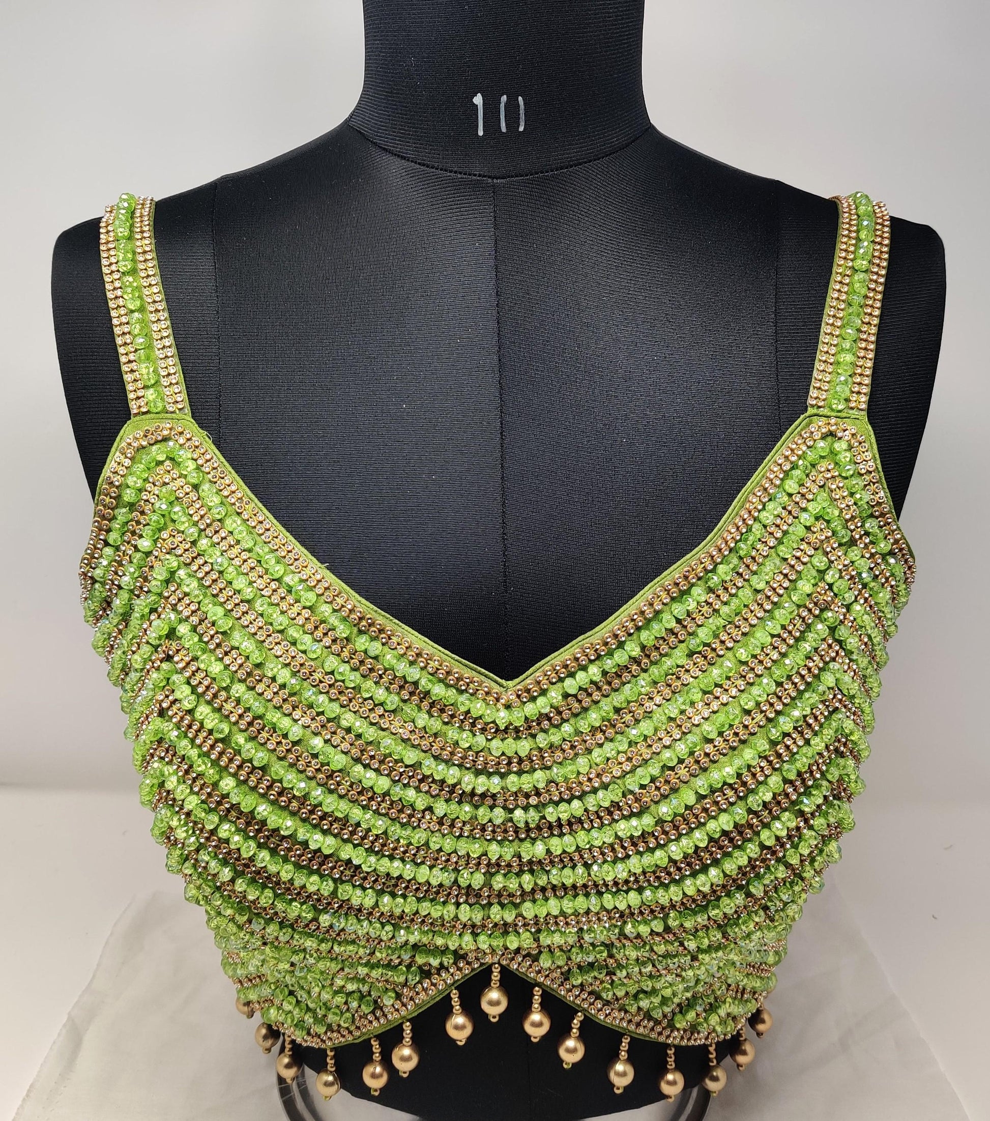 Indian designer Parrot Green crystal Beaded stitched blouse with adjustable Dori at back, Readymade Indian Bridal Saree women Blouse