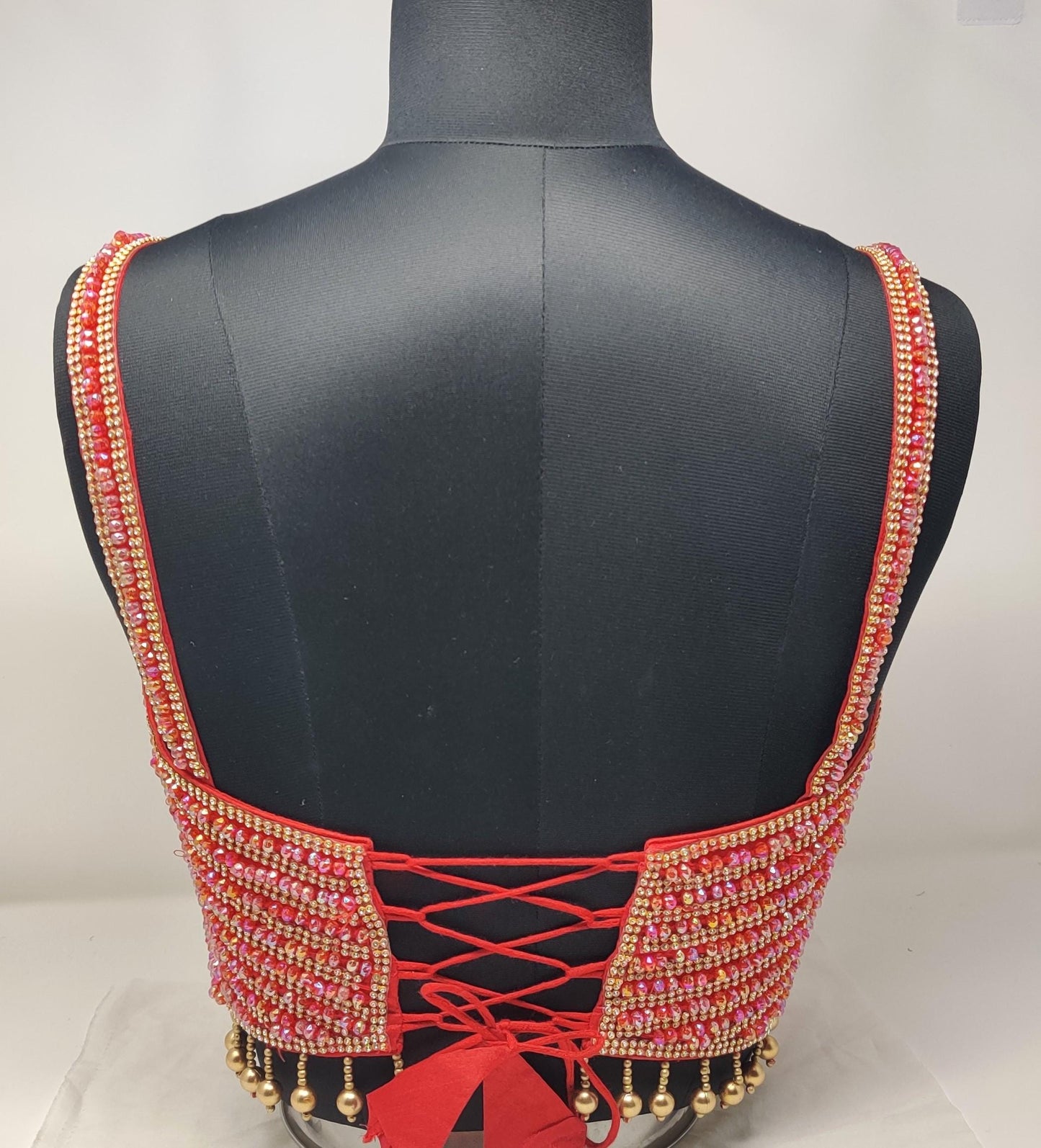 Indian designer Red crystal Beaded stitched blouse with adjustable Dori at back, Readymade Indian Bridal Saree women Blouse, latest design